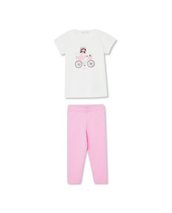 Girls White & Pink Gemstones Graphic Leggings Set