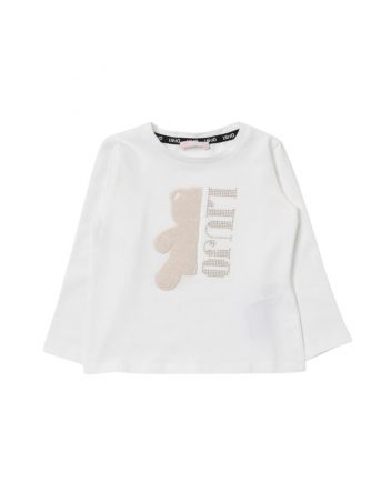 Girls White Logo Print Full Sleeves T-Shirt