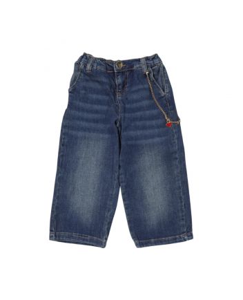 Girls Denim Blue Flared Jeans With Chain