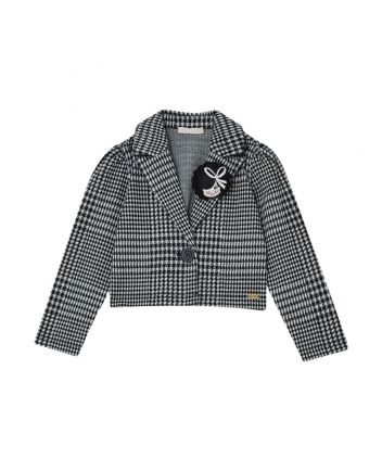 Girls Black Houndstooth Blazer With Brooch