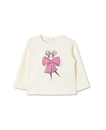 Girls Ivory Bow-Applique Cotton T-Shirt