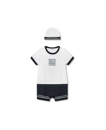 Baby Boys White & Blue Cotton Romper Gift Set