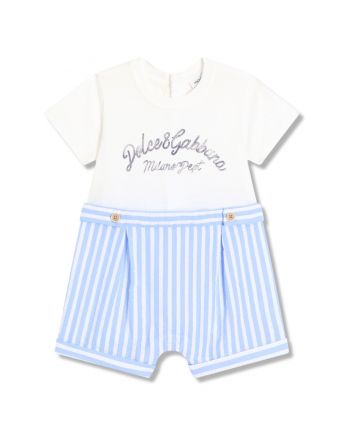 Baby Boys White & Blue Stripe Romper