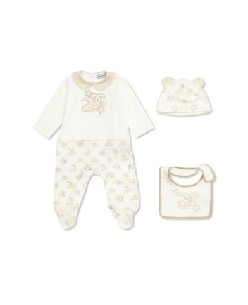 Baby Unisex Ivory Moon-Star Romper Set Of 3
