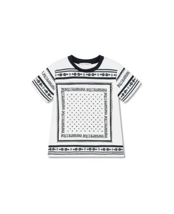 Baby Boys White Cotton Bandana Print T-Shirt