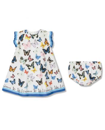 Baby Girls White & Blue Butterfly Print Dress