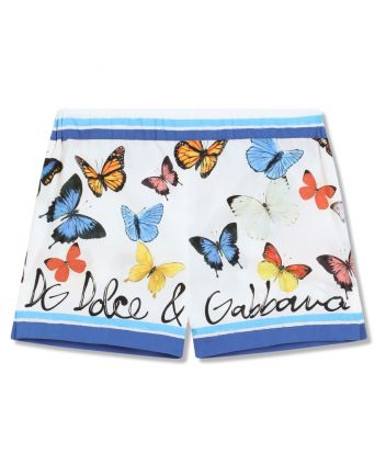 Baby Girls White & Blue Butterfly Shorts