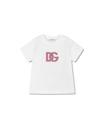 Baby Girls White & Pink Glitter Logo T-Shirt