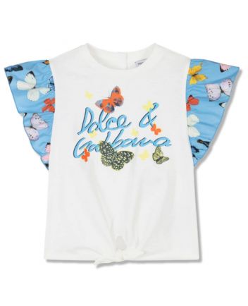 Baby Girls White & Blue Butterfly Print T-Shirt