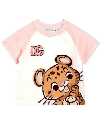Baby Girls White Leopard-Motif Raglan T-shirt