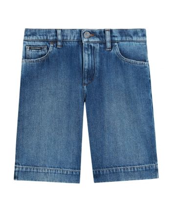 Boys Denim Blue Shorts With DG Logo