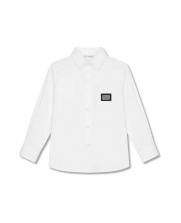 Boys White Stretch Poplin Shirt With Logo Tag