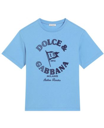 Boys Blue Cotton Flag Logo T-Shirt