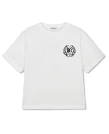 Boys White Logo-Embroidered T-Shirt