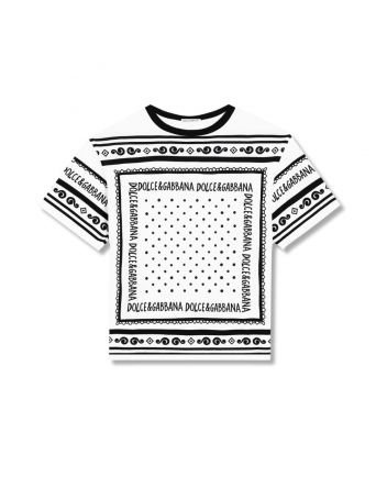 Boys White Cotton Bandana Print T-Shirt