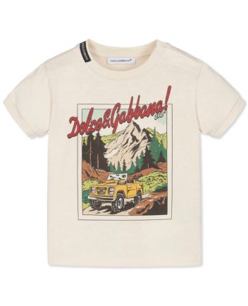 Boys Cream Mountain Explorer Print T-Shirt