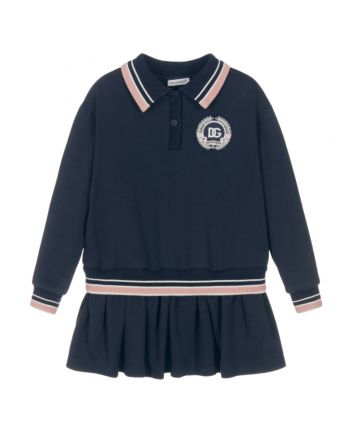 Girls Navy Blue Sweatshirt Dress with Crest Logo