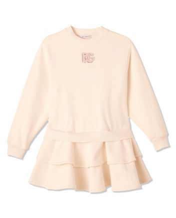 Girls Cream Logo-Embroidered Ruffle Dress