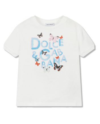 Girls White Cotton Butterfly Logo T-Shirt