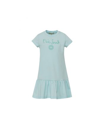 Girls Aqua Blue Cotton Short Sleeves Dress