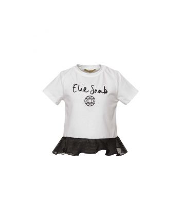 Girls White and Black logo Half Sleeves T-Shirt