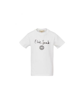 Girls White Logo Cotton Half Sleeves T-Shirt