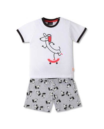 Boys White & Grey Graphic-Print Shorts Sets