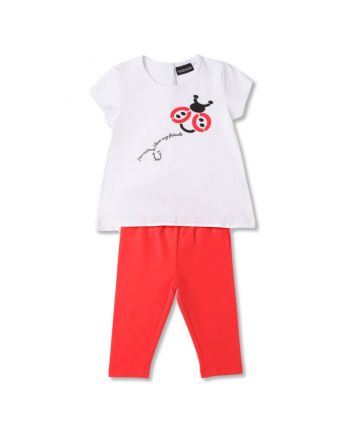 Girls White & Red Slogan-Print Co-ord Sets