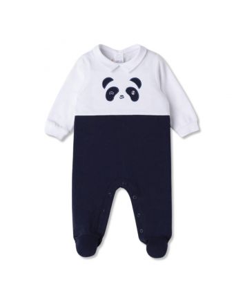 Baby Boys Blue Panda-Patch Rompers