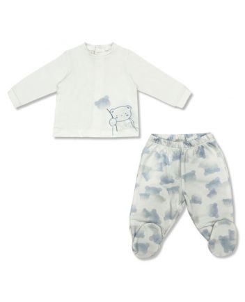 Baby Unisex White Teddy-Print Co-ord Sets