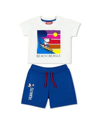 Boys White & Blue Logo-Print Short Sets