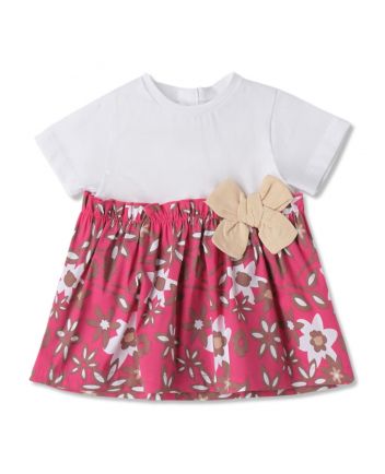 Baby Girls Pink Patterned With Bow Dress