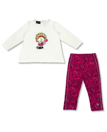 Girls White & Pink Graphic-Print Co-ord Sets