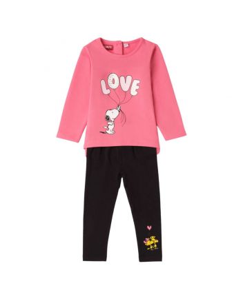 Girls Pink & Black Snoopy Love-Print Outfits