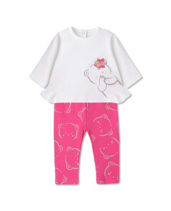 Baby Girls Pink Teddy Bear Print Co-ord Sets