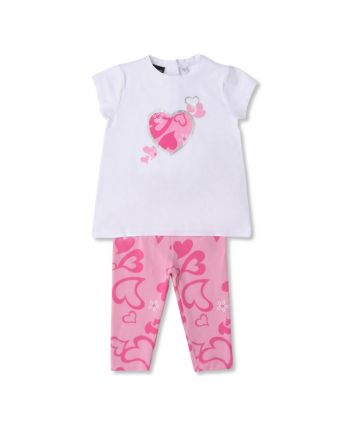 Girls White & Pink Graphic-Print Co-ord Sets