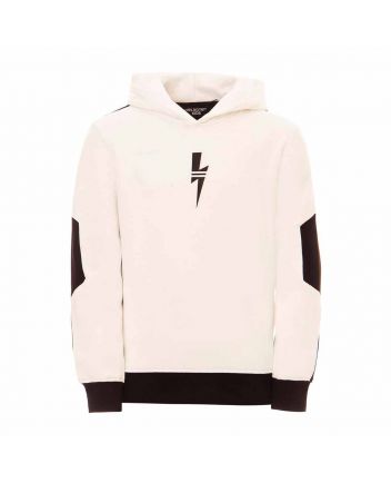 Boys White & Black Color Block Cotton Hoodie
