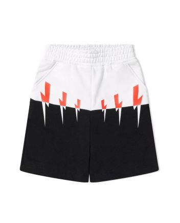 Boys Black & White Color Block Lightning Bolt Shorts