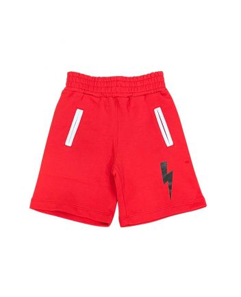 Boys Red Thunderbolt Print Shorts