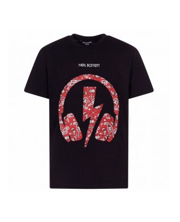 Boys Headphones Print Black T-shirt
