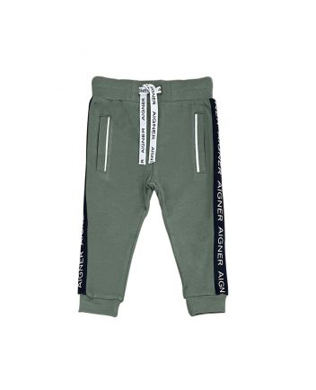 Baby Boys Green Cotton Logo Joggers