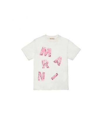 White T-Shirt With Front Logo Patch