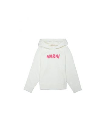 Kids White Cotton Hooded Sweatshirt With Logo
