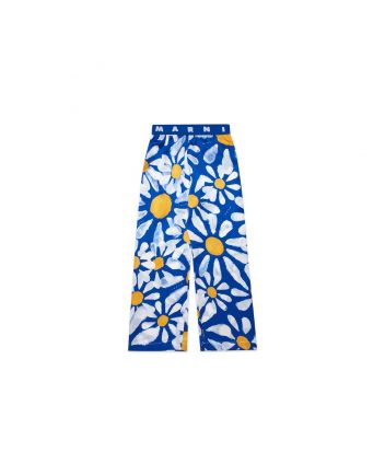 Girls Blue Viscose Trousers With Floral Print