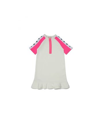 White Colour Block Cotton Dress