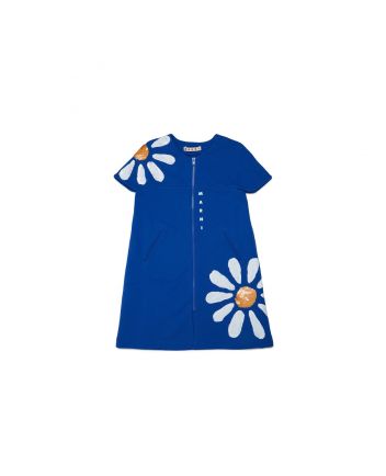Blue Fleece Dress With Daisy Print And Sequins