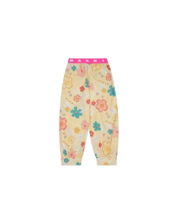Cream Poplin Trousers With Flowers Print