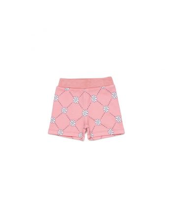 Girls Peach Pink Cotton Shorts With Daisy Pattern