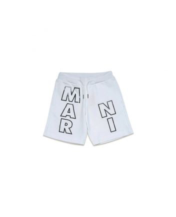 Boys White Cotton Shorts With Logo
