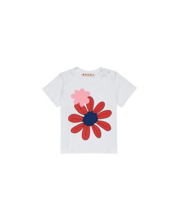 Girls White Cotton T-Shirt With Floral Print
